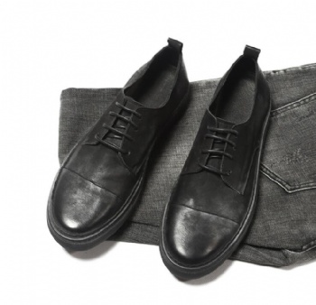 Black genuine soft comfortable calf leather custom made Italian style men business dress shoe, leather shoe for men