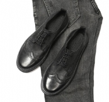 Black genuine soft comfortable calf leather custom made Italian style men business dress shoe, leather shoe for men