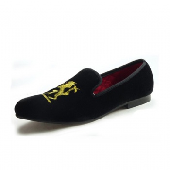 Luxury Mens Velvet Loafers Velvet Upper - Genuine Leather Type Round Toe Shape