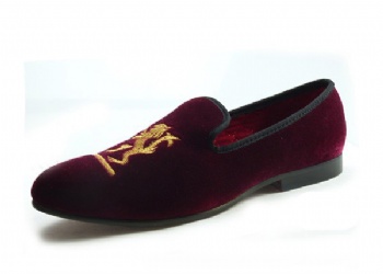 Luxury Mens Velvet Loafers Velvet Upper - Genuine Leather Type Round Toe Shape
