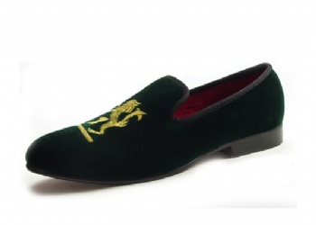 Luxury Mens Velvet Loafers Velvet Upper - Genuine Leather Type Round Toe Shape