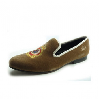 Luxury Mens Velvet Loafers Velvet Upper - Genuine Leather Type Round Toe Shape