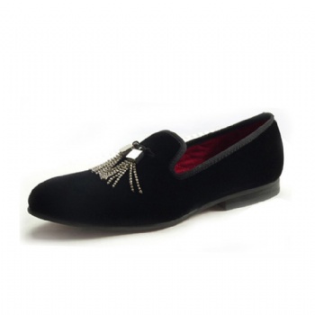 Luxury Mens Velvet Loafers Velvet Upper - Genuine Leather Type Round Toe Shape