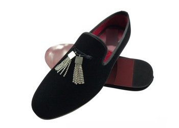 Luxury Mens Velvet Loafers Velvet Upper - Genuine Leather Type Round Toe Shape