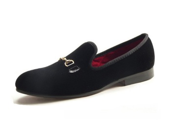 Luxury Mens Velvet Loafers Velvet Upper - Genuine Leather Type Round Toe Shape