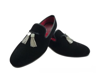 Luxury Mens Velvet Loafers Velvet Upper - Genuine Leather Type Round Toe Shape