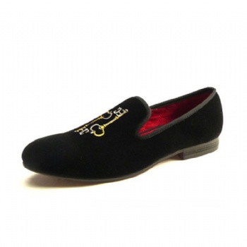 Luxury Mens Velvet Loafers Velvet Upper - Genuine Leather Type Round Toe Shape