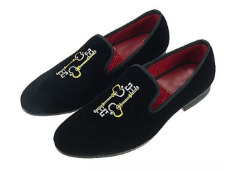 Luxury Mens Velvet Loafers Velvet Upper - Genuine Leather Type Round Toe Shape