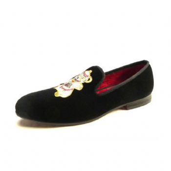 Luxury Mens Velvet Loafers Velvet Upper - Genuine Leather Type Round Toe Shape