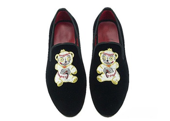 Luxury Mens Velvet Loafers Velvet Upper - Genuine Leather Type Round Toe Shape