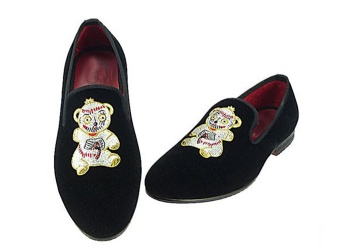 Luxury Mens Velvet Loafers Velvet Upper - Genuine Leather Type Round Toe Shape