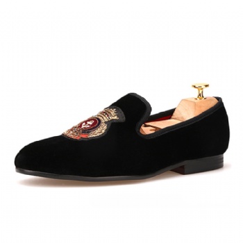 Luxury Mens Velvet Loafers Velvet Upper - Genuine Leather Type Round Toe Shape