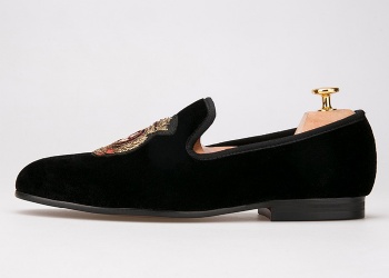 Luxury Mens Velvet Loafers Velvet Upper - Genuine Leather Type Round Toe Shape