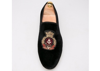 Luxury Mens Velvet Loafers Velvet Upper - Genuine Leather Type Round Toe Shape