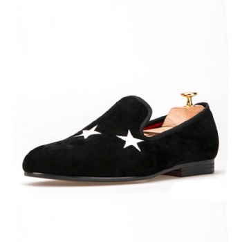 Luxury Mens Velvet Loafers Velvet Upper - Genuine Leather Type Round Toe Shape