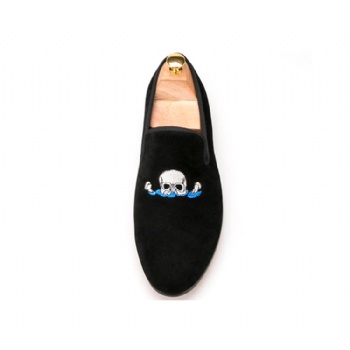 Luxury Mens Velvet Loafers Velvet Upper - Genuine Leather Type Round Toe Shape