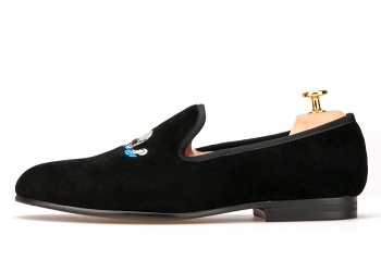 Luxury Mens Velvet Loafers Velvet Upper - Genuine Leather Type Round Toe Shape