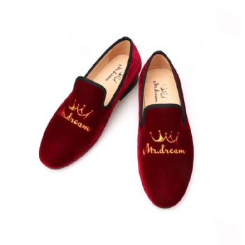 Luxury Mens Velvet Loafers Velvet Upper - Genuine Leather Type Round Toe Shape