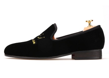 Luxury Mens Velvet Loafers Velvet Upper - Genuine Leather Type Round Toe Shape