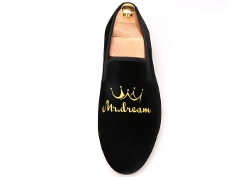 Luxury Mens Velvet Loafers Velvet Upper - Genuine Leather Type Round Toe Shape