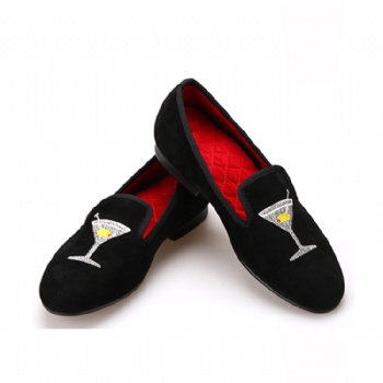 Luxury Mens Velvet Loafers Velvet Upper - Genuine Leather Type Round Toe Shape