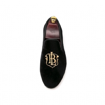 Luxury Mens Velvet Loafers Velvet Upper - Genuine Leather Type Round Toe Shape