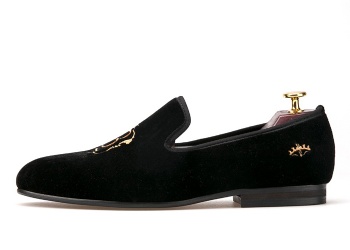 Luxury Mens Velvet Loafers Velvet Upper - Genuine Leather Type Round Toe Shape