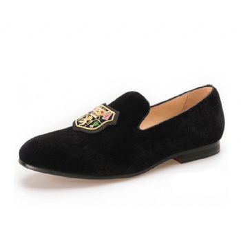 Luxury Mens Velvet Loafers Velvet Upper - Genuine Leather Type Round Toe Shape