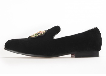 Luxury Mens Velvet Loafers Velvet Upper - Genuine Leather Type Round Toe Shape