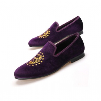 Luxury Mens Velvet Loafers Velvet Upper - Genuine Leather Type Round Toe Shape