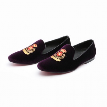 Luxury Mens Velvet Loafers Velvet Upper - Genuine Leather Type Round Toe Shape
