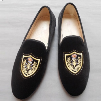 Luxury Mens Velvet Loafers Velvet Upper - Genuine Leather Type Round Toe Shape