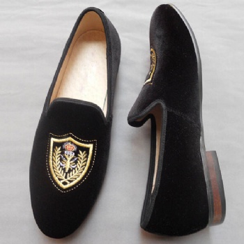 Luxury Mens Velvet Loafers Velvet Upper - Genuine Leather Type Round Toe Shape