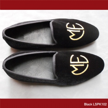 Luxury Mens Velvet Loafers Velvet Upper - Genuine Leather Type Round Toe Shape