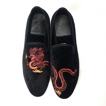 Luxury Mens Velvet Loafers Velvet Upper - Genuine Leather Type Round Toe Shape