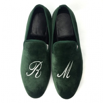 Luxury Mens Velvet Loafers Velvet Upper - Genuine Leather Type Round Toe Shape