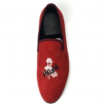 Luxury Mens Velvet Loafers Velvet Upper - Genuine Leather Type Round Toe Shape