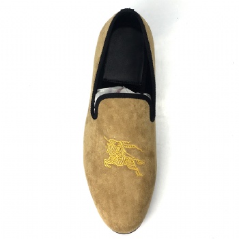 Luxury Mens Velvet Loafers Velvet Upper - Genuine Leather Type Round Toe Shape