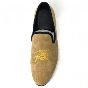 Luxury Mens Velvet Loafers Velvet Upper - Genuine Leather Type Round Toe Shape