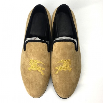 Luxury Mens Velvet Loafers Velvet Upper - Genuine Leather Type Round Toe Shape