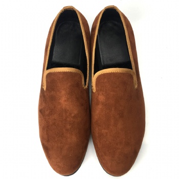 Luxury Mens Velvet Loafers Velvet Upper - Genuine Leather Type Round Toe Shape
