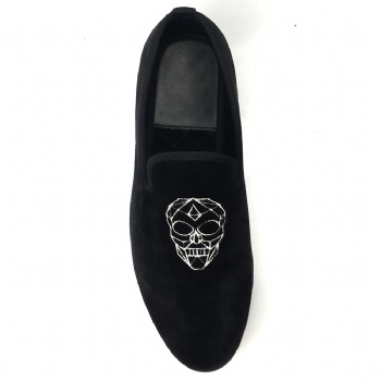 Luxury Mens Velvet Loafers Velvet Upper - Genuine Leather Type Round Toe Shape
