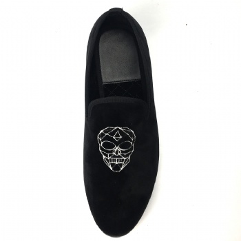 Luxury Mens Velvet Loafers Velvet Upper - Genuine Leather Type Round Toe Shape