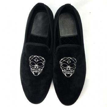 Luxury Mens Velvet Loafers Velvet Upper - Genuine Leather Type Round Toe Shape