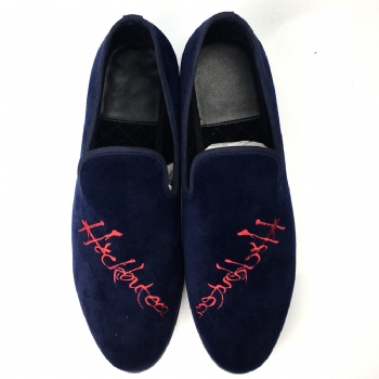 Luxury Mens Velvet Loafers Velvet Upper - Genuine Leather Type Round Toe Shape