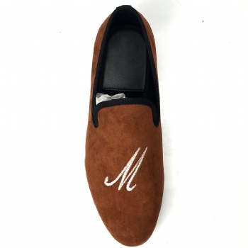 Luxury Mens Velvet Loafers Velvet Upper - Genuine Leather Type Round Toe Shape