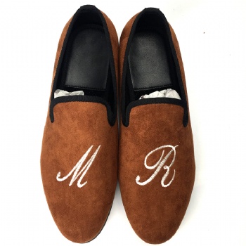 Luxury Mens Velvet Loafers Velvet Upper - Genuine Leather Type Round Toe Shape