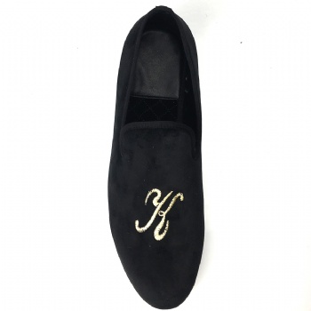 Luxury Mens Velvet Loafers Velvet Upper - Genuine Leather Type Round Toe Shape