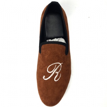 Luxury Mens Velvet Loafers Velvet Upper - Genuine Leather Type Round Toe Shape