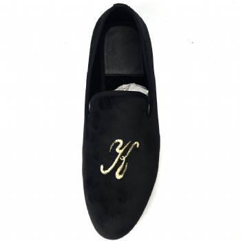 Luxury Mens Velvet Loafers Velvet Upper - Genuine Leather Type Round Toe Shape